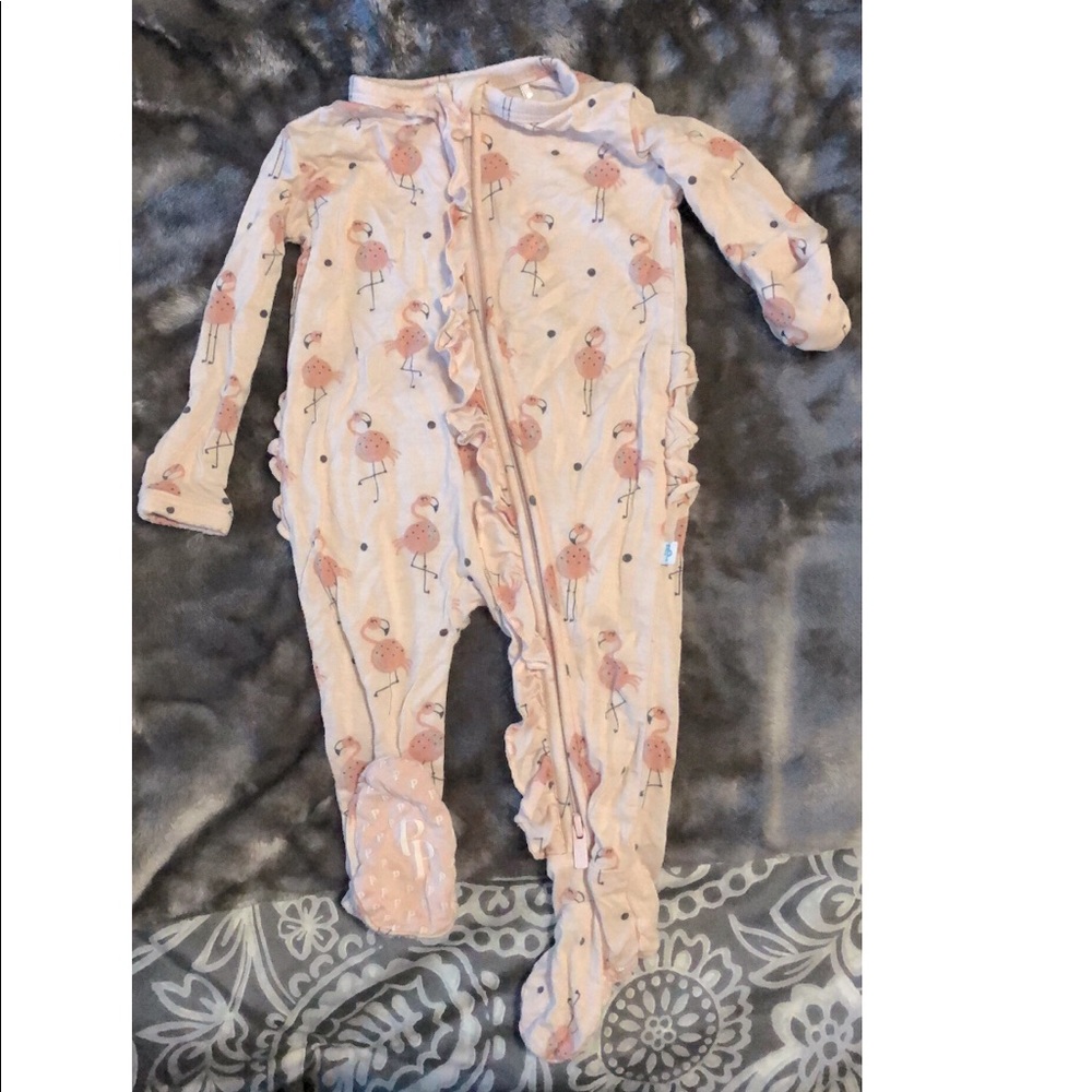 Posh peanut pink flamingo polka dot footie nb